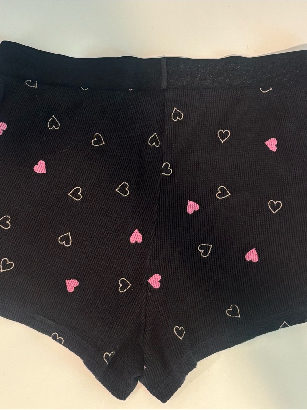 Victoria’s Secret Black Women's Heart-Print Knit Shorts - Pink & White Hearts
